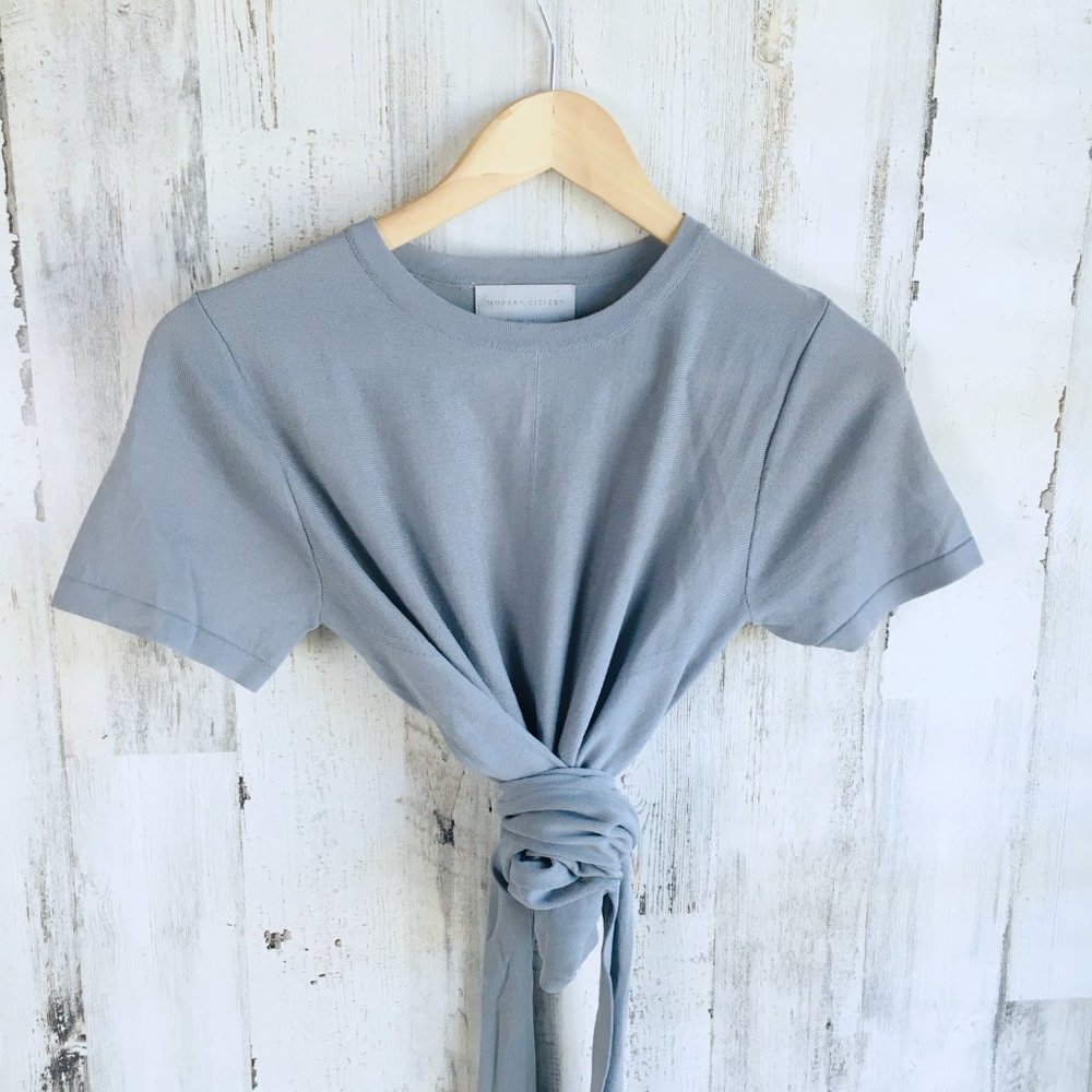 NWOT Modern Citizen Cropped Wrap Top Knit Light Grayish Blue Minimalist XS